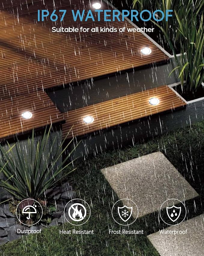HIBOITEC Low Voltage Deck Lights Recessed Kit with Transformer Dimmable Timer and Photocell Sensor Outdoor LED Deck Lighting IP67 Waterproof 4000K for Stair Step Outdoor Garden Yard 16 Packs