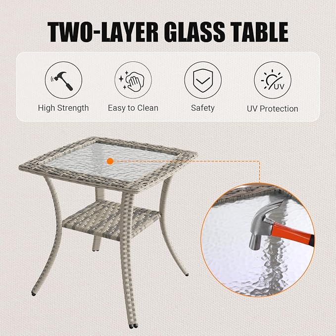 Patio Rocking Swivel Chair Outdoor Wicker Rattan Bistro Set with Tempered Glass Side Table, Outdoor Patio Furniture Set for Garden, Deck, and Balcony, Dark Grey