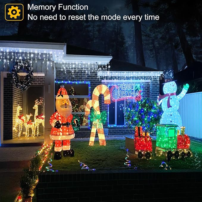 White Christmas Lights Outdoor 99ft 1216LED Icicle Lights Twinkle Xmas | Plug in Clear Wire Timer Waterproof 8 Modes for House Eaves Patio Yard Porch Wall Garden Exterior Holiday Decorations