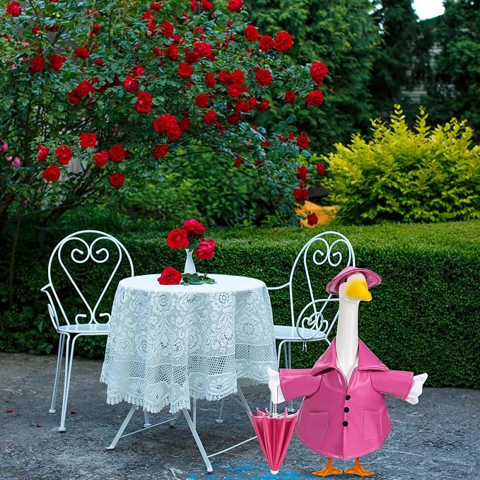 Summer Goose Outfits 23 Inch Porch Goose Raincoat Clothes Yard Goose Umbrella Outfit Fits Cement or Plastic Geese Statue for Outdoor Lawn Garden Patio Summer Holiday Decor (Pink)