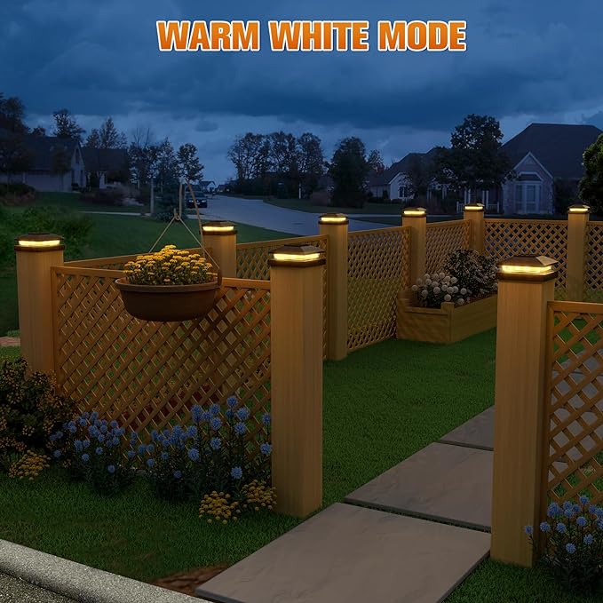 APONUO Solar Post Cap Lights for 4x4 Posts - IP64 Waterproof, 3000K LED, No-Wire Fence Lights & Deck Lights for Patio Garden Yard Patio, Black-Warm White, 8 Pack