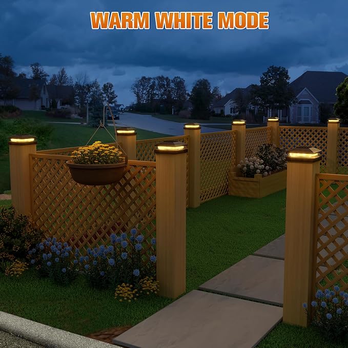 APONUO Solar Post Cap Lights for 4x4 Posts - IP64 Waterproof, 3000K LED, No-Wire Fence Lights & Deck Lights for Patio Garden Yard Patio, Black-Warm White, 20 Pack