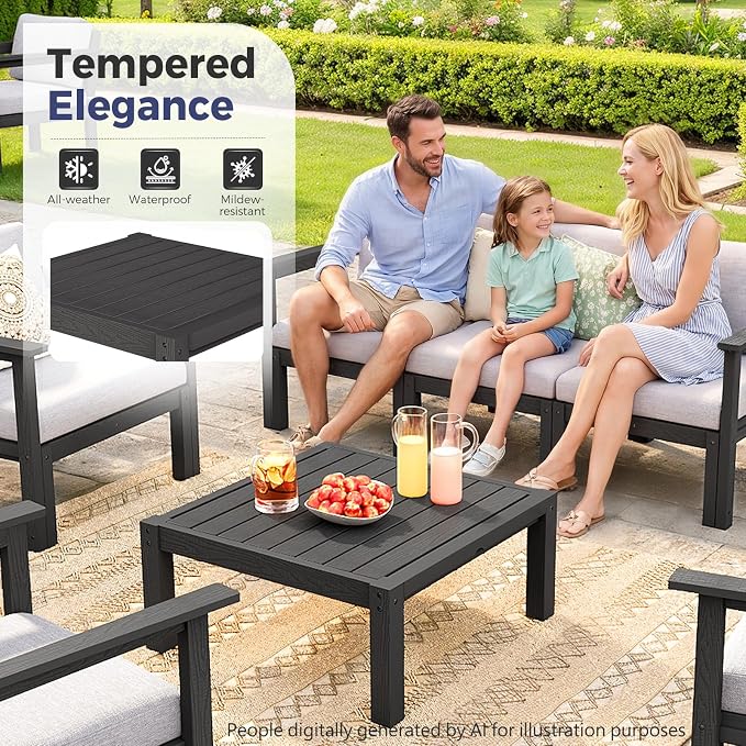 Modular Outdoor Patio Furniture Coffee Table, HIPS All-Weather Outdoor Sectional Sofa Table, Side Interlock for Expansion, Patio Side Table for Backyard, Balcony, Deck (Black)