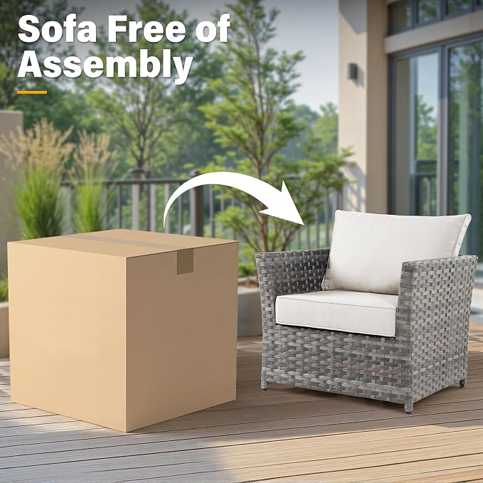 CAODOC Fully Assembled & Spacious 9-Pc Outdoor Sofa Set, Patio Rattan Conversation Group with Rocking Chair and Tea Table