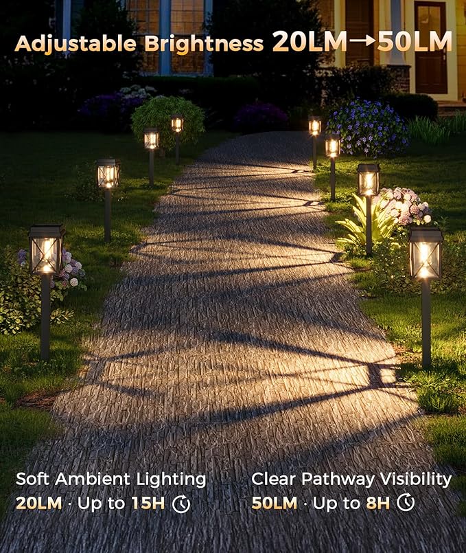 XMCOSY+ 12 Pack Solar Pathway Lights, 50LM Bright Garden Lights Solar Powered, Long Lasting Outdoor Solar Lights for Yard Backyard Driveway Walkway Landscape Path (Warm/Cool White)