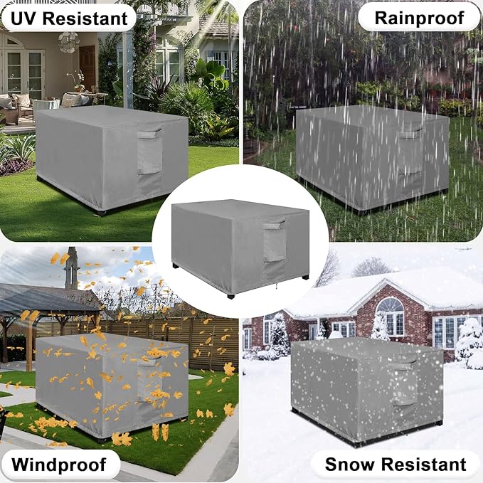 OutdoorLines Outdoor Waterproof Patio Ottoman Covers - Rectangle UV-Proof Patio Side Table Cover Windproof Heavy-Duty Furniture Covering Protector 34L x 24W x 17H Inch, Grey