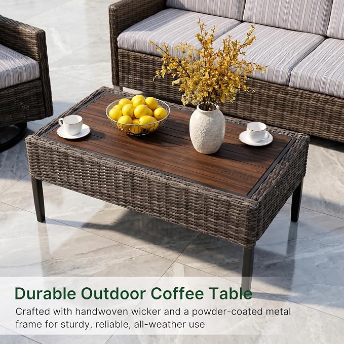 Wicker Patio Conversation Set, Outdoor Patio Chair Set with Deep Seating, Wide Armrests & Thick Cushions, All-Weather Outdoor Furniture Set for Patio, Porch, Deck & Backyard
