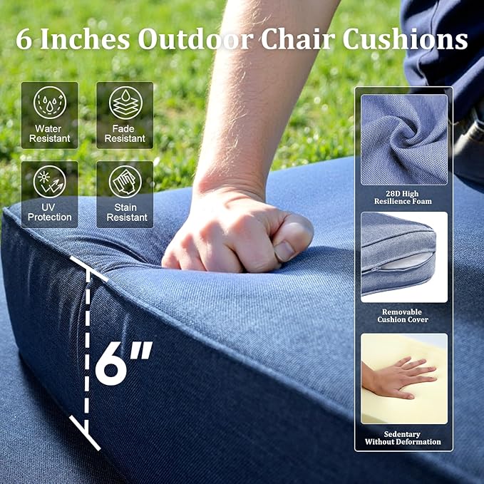 Luxury High Back Patio Furniture Set with 6-Inch Thick Cushions, 9-Pieces Outdoor Furniture with Swivel Chairs, Wicker Conversation Set for Porch, Balcony, Deck and Yard, Grey/Blue