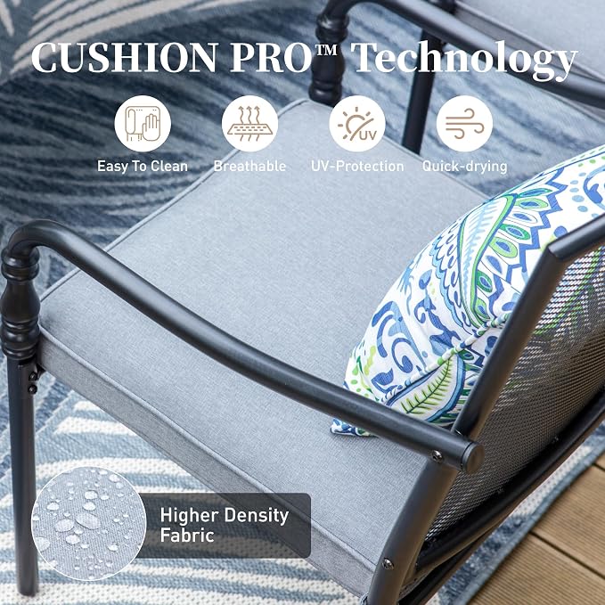 SUNSHINE VALLEY Patio Table and Chairs Set of 6, All-Weather Breathable Metal Mesh Patio Chair with Gourd-Shaped Armrests, 60x38 Wood-Like Table with Umbrella Hole, 7 Pcs Metal Frame Patio Dining Set