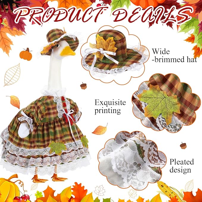 FuWeave Fall Porch Goose Outfit Maple Goose Costume Fancy Porch Geese Clothes with Wide Hat for 23" 17" Outdoor Patio