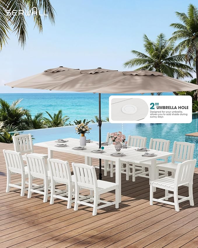 SERWALL Outdoor Dining Chairs Set of 2, All-Weather HDPE Patio Armless Chairs, White