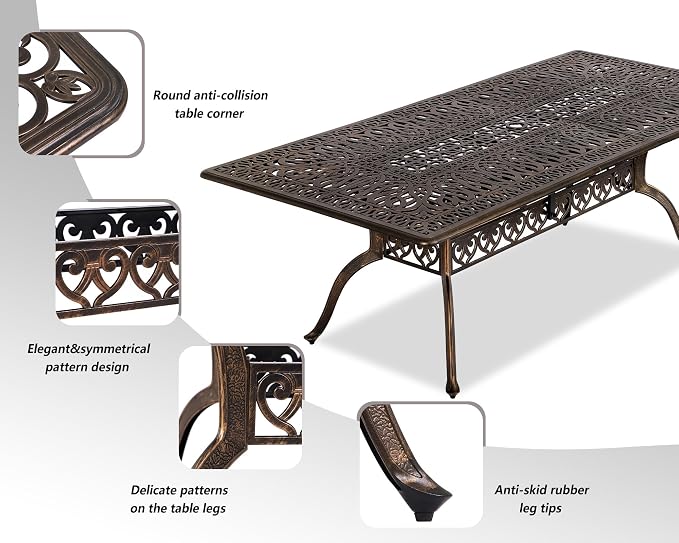 Grepatio 9 Piece Cast Aluminum Patio Furniture Set Outdoor Dining Set Bistro Furniture Set with 6 Chairs 2 Swivel and Dining Table with Umbrella Hole, 8 Cushions for Backyard Garden (Khaki)