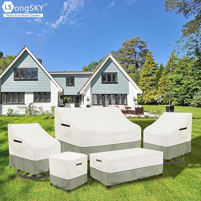 Outdoor Coffee Table Cover,Waterproof Rectangular Patio Small Side Table Cover,42 x 26 x 16 inch,Outdoor Table Covers Waterproof Rectangle,White&Grey-Green.