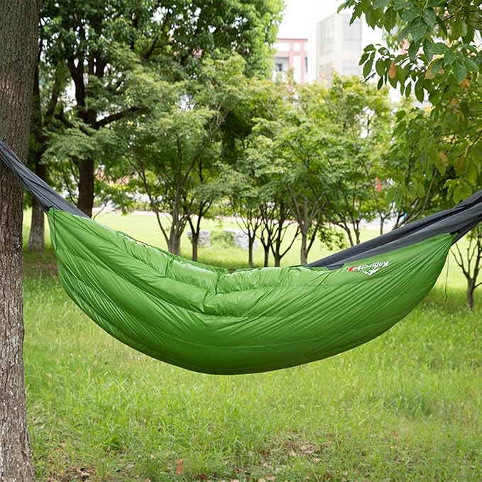 Camping Hammock Duvet with Duck Down Fill, All Weather Windproof Underquilt for Backpacking and Hiking, Lightweight Hybrid Sleeping Gear for Outdoor Adventures (Green)