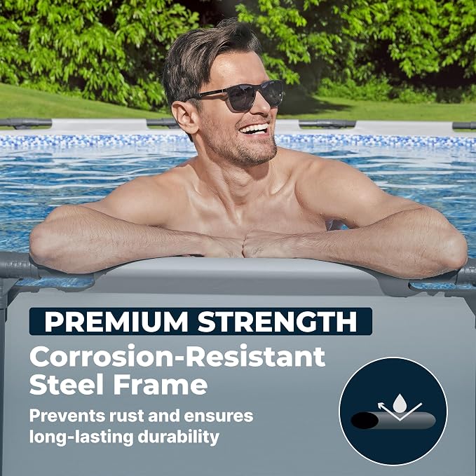 Bestway Steel Pro MAX 18' x 48" Above Ground Pool, Round Metal Frame Outdoor Swimming Pool Set with Filter Pump, Ladder, and Cover, Gray
