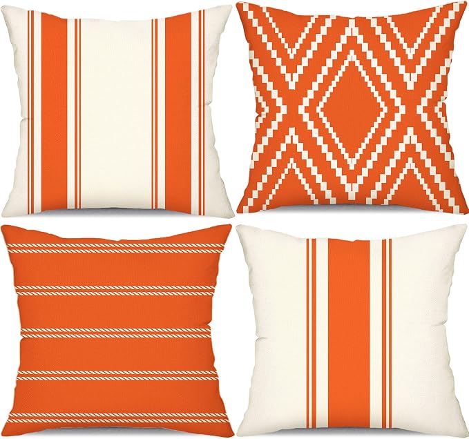 DFXSZ Outdoor Orange Waterproof Geometry Pillow Covers 18x18 Set of 4 | Summer Fall Waterproof Modern Throw Pillowcases（No Inserts） Outdoor Decor for Patio Funiture Garden Polyester Covers