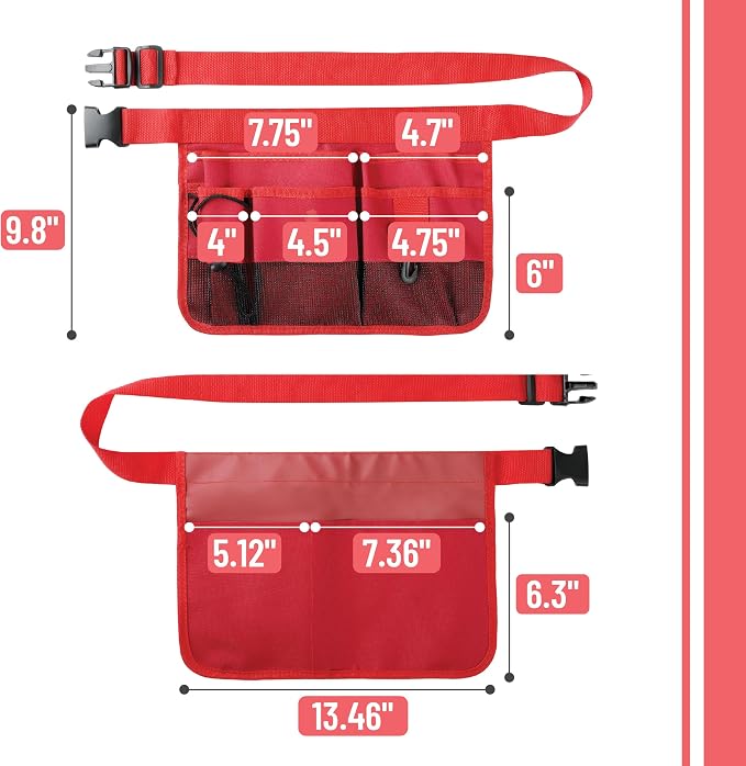 UNCO- Adjustable Gardening Belt, Red, 7 Pockets, Wear, Cut and Water Resistant, Garden Tool Belt Pouch, Waist Apron with Pockets
