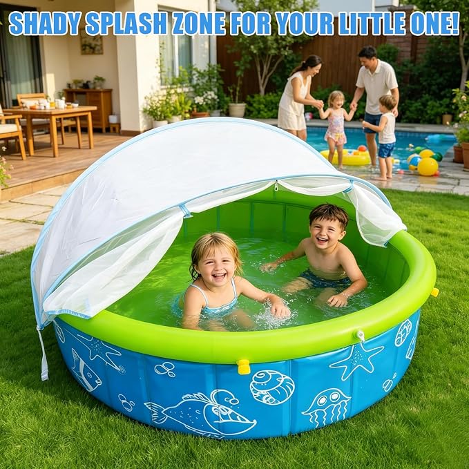 Mostop Kiddie Pool with Canopy: 47in Foldable Toddler Pool with Sprinkler & Mosquito Net,Pop Up Baby Beach Pool with Shade,Portable Swimming Pool for Kids,Outdoor Summer Essentials for Beach, Backyard