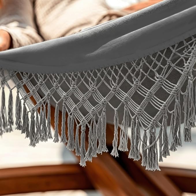 Lazy Daze Hammocks Cotton Fabric Double Hammock with 55" Spreader Bar, Portable Camping Hammock with Carrying Bag & Tree Straps for Patio, Backyard, Balcony, 450lbs Capacity, Dark Gray