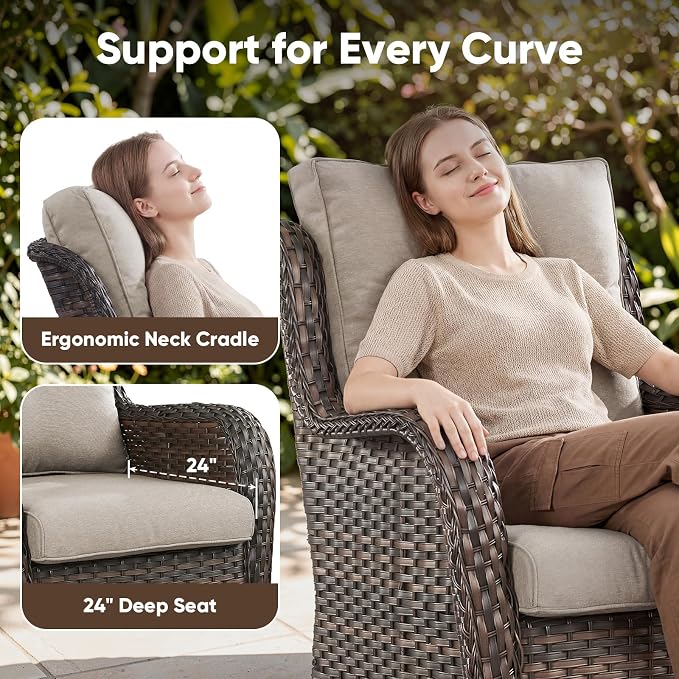 Belord 13 Piece Wicker Patio Furniture Set, Outdoor Swivel Rocker Chairs Set of 4 with Ottomans and Rattan Couch, All Weather Patio Conversation Furniture Set, for Pool,Yard Brown Wicker/Beige