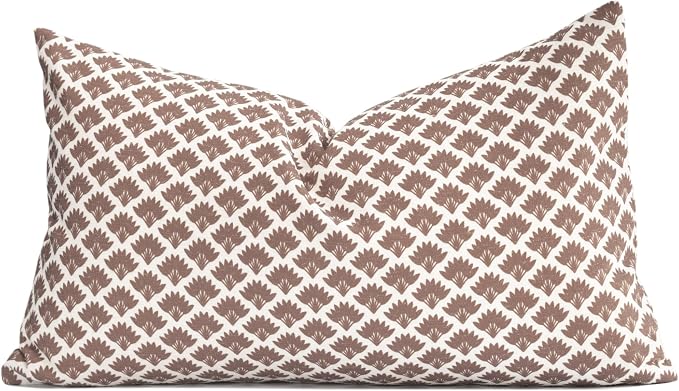 Modern Farmhouse Fall Linen Indoor Outdoor Lumbar Pillow Cover Only, 12"x20" Water Repellent for Patio, Backyard, Couch, Rust and Brown Ravenala Palm Tree