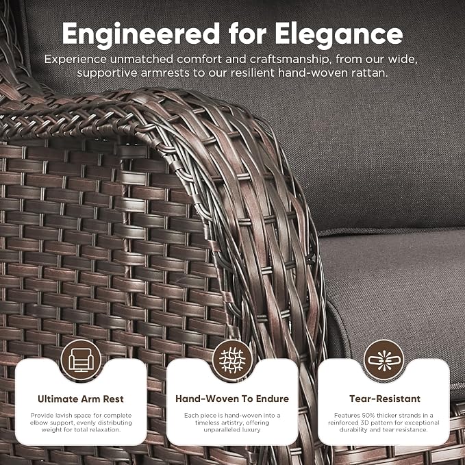 Belord Outdoor Swivel Chairs Set of 2,Patio Wicker Rocker Chairs,All Weather Patio Conversation Furniture Set, Ideal for Porch Balcony Deck Yard, Brown Wicker/Gray