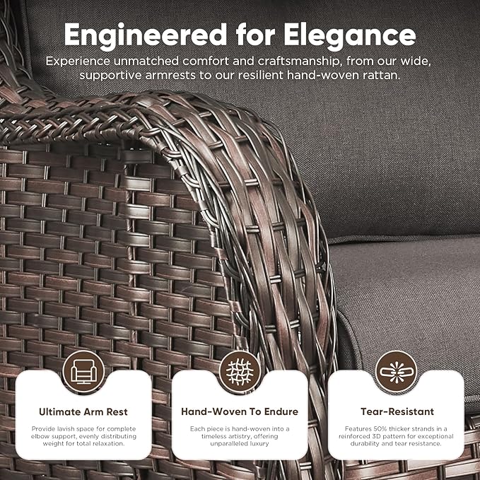 Belord Patio Furniture Set with Fire Pit Table,8 Piece Wicker Outdoor Furniture Set, Swivel Rocker Chairs with Ottomans and Loveseat, All Weather Patio Conversation Set, Pool,Yard, Brown Wicker/Gray