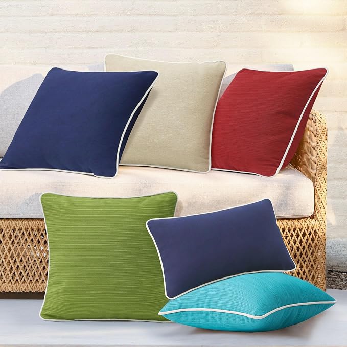 Decorative Outdoor Water Repellent Throw Pillows with Inserts, Set of 4, 18" x18" Pillows for Patio, Backyard, Bed, Couch, and Patio Furniture, Navy