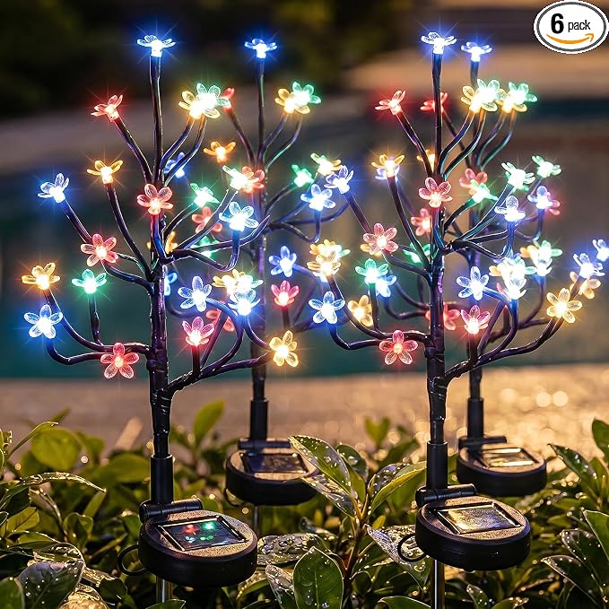 6 Pack Solar Garden Lights Outdoor, Solar Lights Outdoor Flowers | 2Modes 120LED Garden Decor, Waterproof Solar Powered Fairy Garden Outdoor Decorations for Yard Patio Pathway, Gardening Gifts