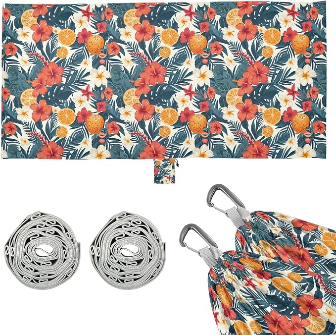 Camping Hammock Outdoor Hammocks for Outside Orange Hibiscus Flower Beach Trees Portable Lightweight with Pockets Tree Straps Indoor