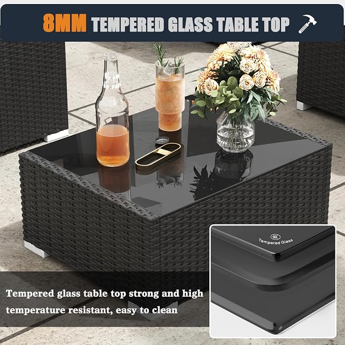 Patio Furniture Set with Fire Pit Table, 7 Pieces Outdoor All-Weather Wicker Conversation Sectional Chair Sofa Set