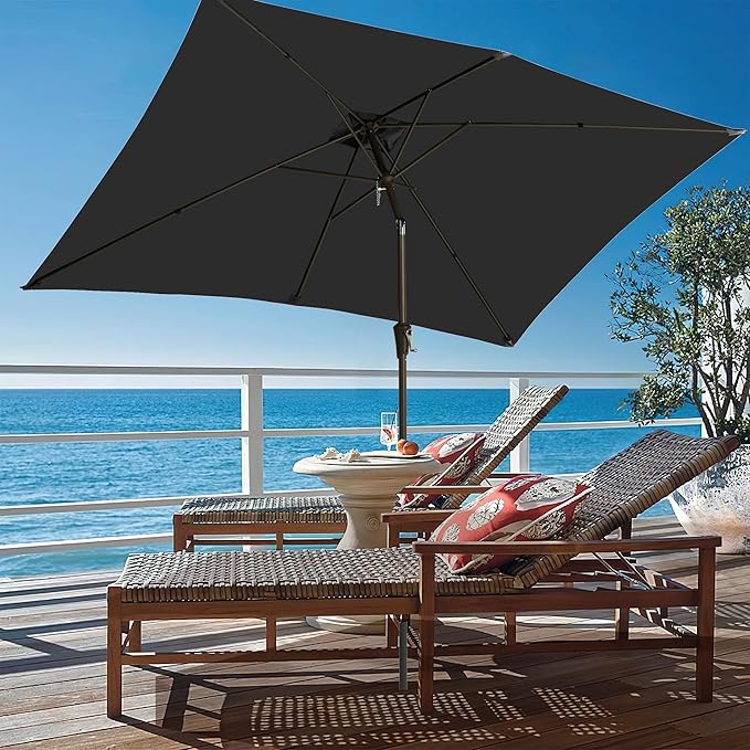 Ayge 6.5x10FT Rectangular Patio Umbrella Outdoor Table Umbrella w/Push Button Tilt & Crank Rectangle Market Umbrella UV Protection for Garden,Deck,Lawn,Yard & Pool,Black