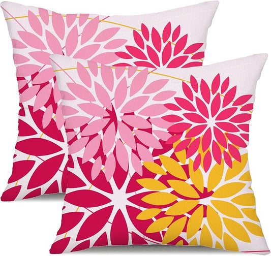 DFXSZ Pack of 2 Outdoor Waterproof Throw Pillow Covers 16x16 DarkLight Pink | Polyester Spring Summer Valentines Floral Decorative Cushion Cases(NO INSERT),For Couch Patio Funiture Garden Home Decor