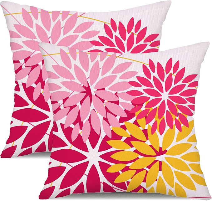 DFXSZ Pack of 2 Outdoor Waterproof Throw Pillow Covers 18x18 DarkLight Pink | Polyester Spring Summer Valentines Floral Decorative Cushion Cases(NO INSERT),For Couch Patio Funiture Garden Home Decor