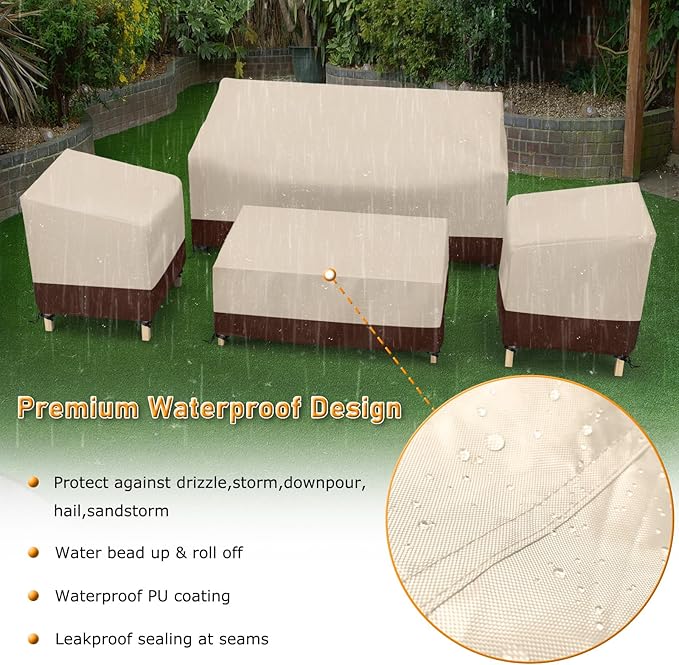 STARTWO Outdoor Waterproof Patio Furniture Covers 4-Piece Set for Chairs, Loveseat and Coffee Table, Heavy Duty 600D, Beige