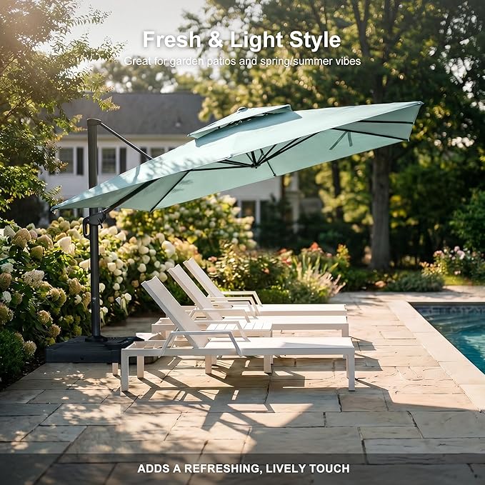 PURPLE LEAF 9' X 12' Double Top Cantilever Patio Umbrella Deluxe Large Outdoor Umbrella Rectangle Offset Umbrella with Fade Resistance for Garden Deck Pool Patio, Mint Green