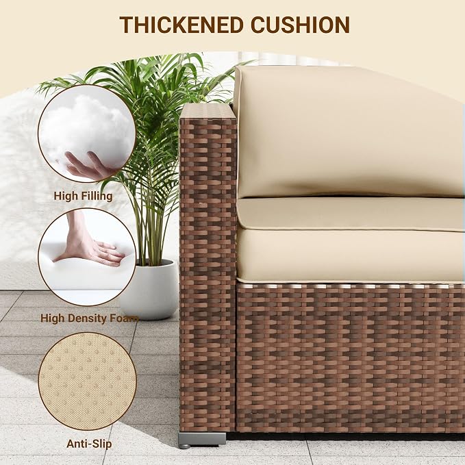 Patio Furniture Set, Modular 7-Piece Patio Conversation Sets with Coffee Table, All-Weather Wicker Outdoor Sectional for Backyard and Balcony, Beige (Waterproof Covers Included)