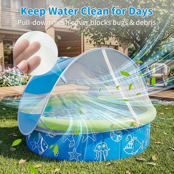 Kids Pool for Toddler, Foldable Kiddie Pool with Removable Canopy, Portable Baby Toddler Pool for Indoor Outdoor, Quick Setup No Tools, Easy Drain Non-Slip Splash Pool for Backyard & Travel (47in)