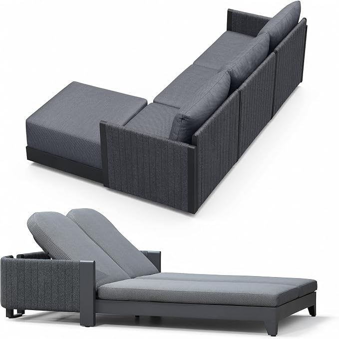 PURPLE LEAF 5 Pieces Patio Conversation Sets with 2 Person Lounge Chair All Weather Outdoor Couch Sectional Set with Cushion Small Conversation Set for Garden Poolside Backyard Gray