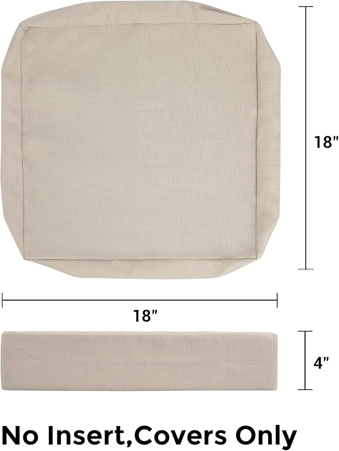 FUNHOME Outdoor Cushion Covers 18 x 18 x 4 inch,Set of 2,Non-Slip Grips Bottom,Replacement Cushion Covers for Garden Patio Furniture Couch Chair,Fade-Resistant Slipcover Only,No Insert(Antique Beige)