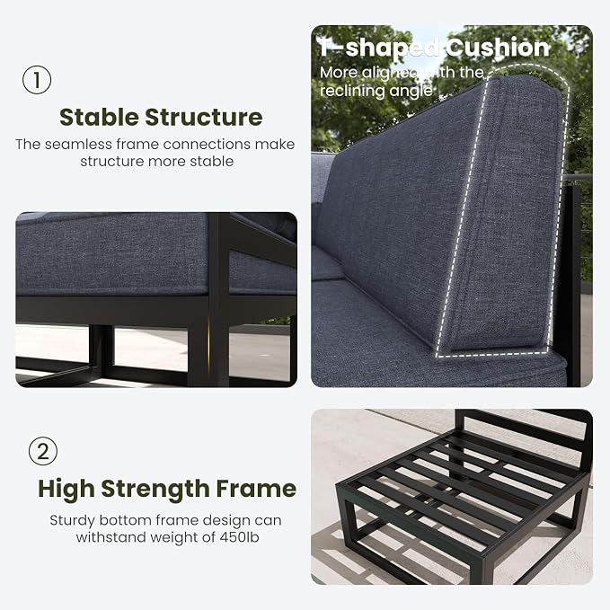 LayinSun Large Aluminum Patio Furniture Set, 6 Pieces Modern Outdoor Conversation Set Sectional Metal Sofa Set with Olefin Cushion