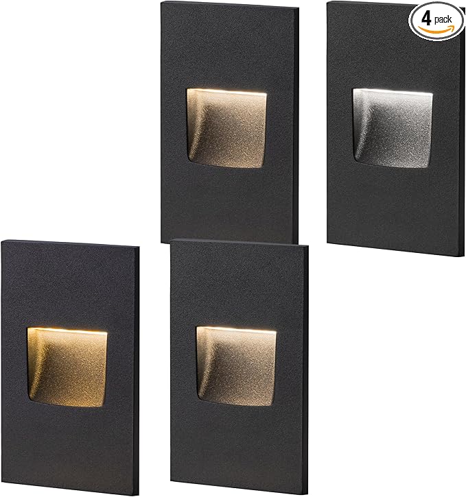 FTL Stair Lights Indoor LED Outdoor Step Lights, 12V Low Voltage Deck Step Lights Color Changing 3000K/4000K/5000K 3.5W 150LM Stairway Light, Vertical Waterproof Black Aluminum, 4-Pack