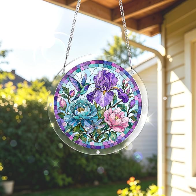 Acrylic Puzzle Suncatcher, Sun Catchers Puzzle for Window Hanging | 8.9 Inch Iris Floral DIY Suncatcher Puzzle for Adults, Ideal Gifts for Women, Men, Wife, Mom, Home & Garden Decor