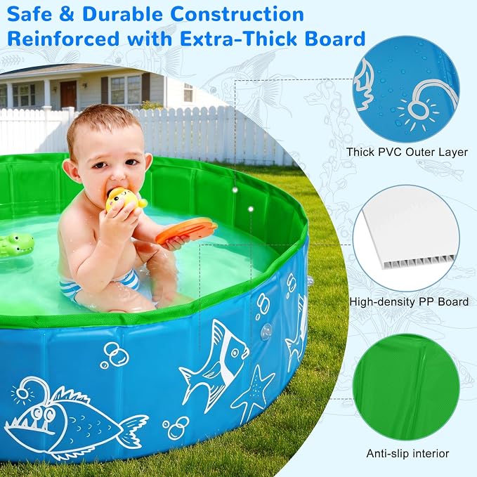 Foldable Kiddie Pool with Canopy, 47in Baby Pool with Detachable UPF 50+ Sunshade, Portable Non-Slip Swimming Pool Dog Pool for Backyard, Beach, Outdoor Summer Water Play