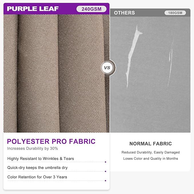 PURPLE LEAF 10 FT Cantilever Patio Umbrella with Light, 220lbs Base Large Square Windproof Offset Umbrella for Pool Deck Garden, Ash Mocha