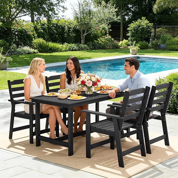 FUNBERRY Outdoor Dining Chairs Set of 2, HDPE Patio Chairs for Outside | Wood-Grain, HDPE All Weather, No Rot or Rust or Crack, UV Fade Shield, 330LBS Weight Capacity, Easy-Clean for Outside