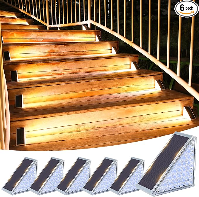 VOLISUN Solar Step Lights for Outside 6 Pack, Solar Stair Lights Outdoor Waterproof IP67,28 LED,240 LM,1200 mAH Outdoor Step Light,Outdoor Decor for Garden Stair, Deck, Front Step, Porch,and Patio