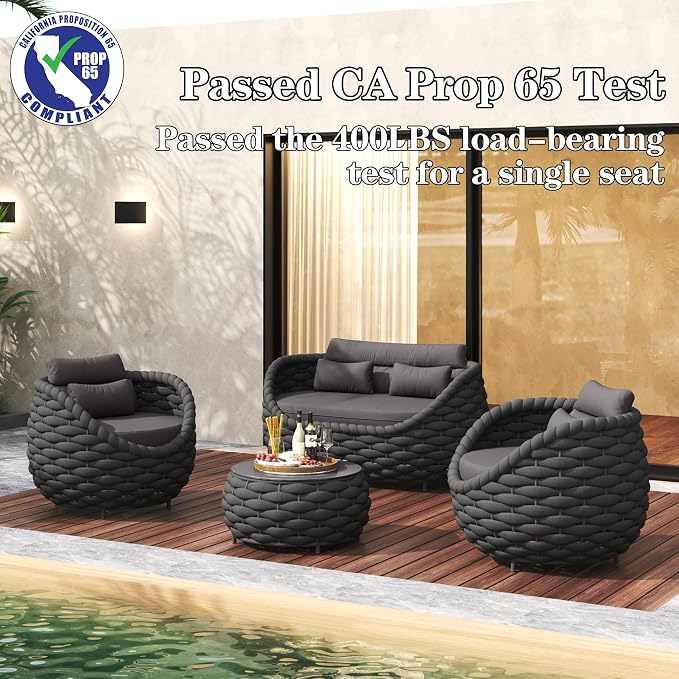 TWT 6-Piece Aluminum Patio Furniture Set, Olefin Rope Modern Outdoor Conversation Set Sectional Sofa with Water Repellent Thick Cushions and Coffee Table for Balcony, Garden, Dark Grey