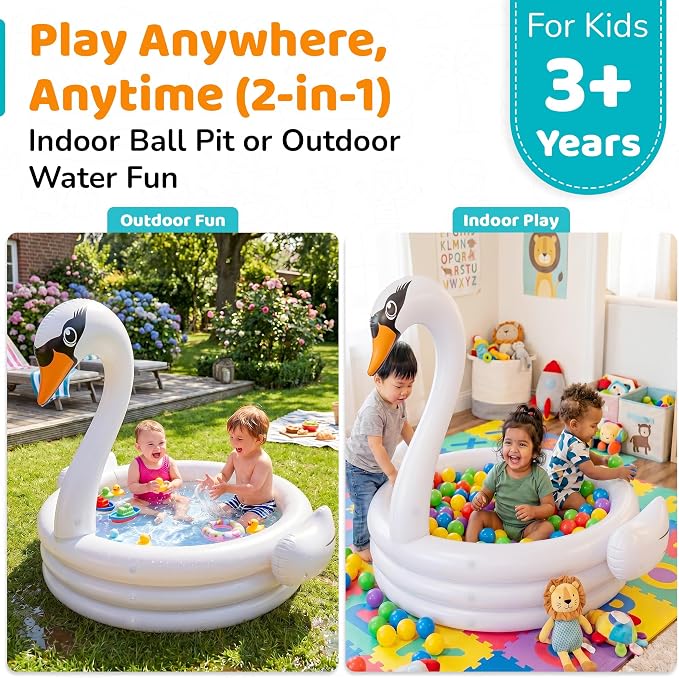 White Swan 48" Inflatable Kiddie Pool Holds 65 Gallons of Water - Kids Blow Up Kiddie Pools for Toddler 1-3, Summer Outdoor Kids Swimming Toys for Boys & Girls Play Center Kiddy Outdoor Swimming Pool