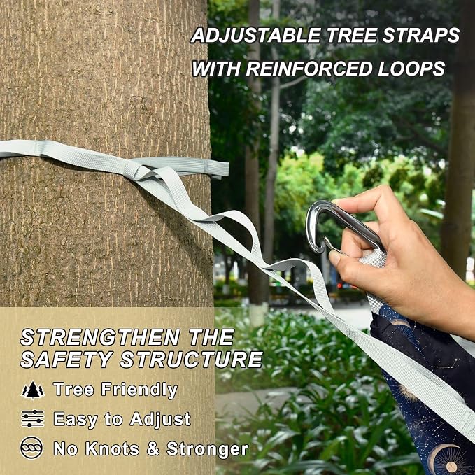 Camping Hammock Outdoor Hammocks for Outside Sun Moon Forest Starrysky Beach Trees Portable Lightweight with Pockets Tree Straps Indoor